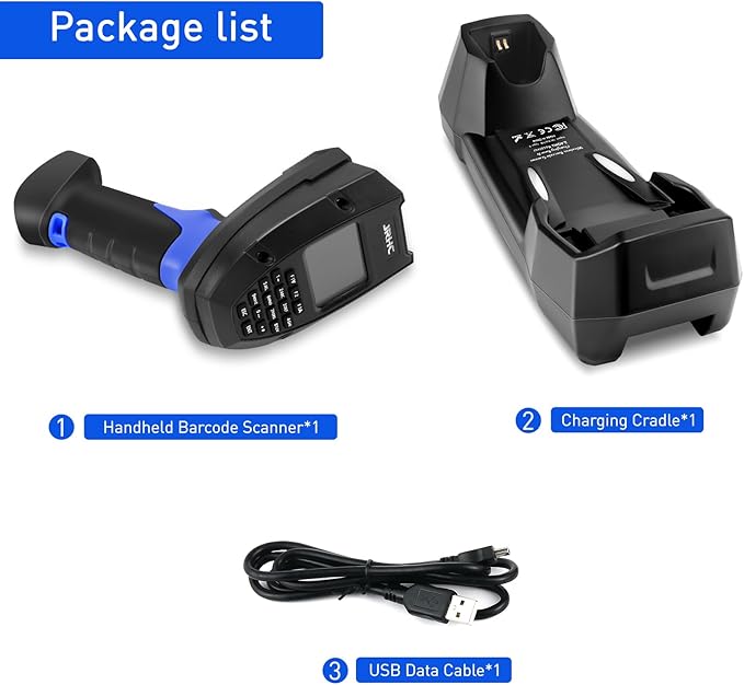 1D 2D Barcode Scanner Wireless, JRHC Portable Inventory Scanner & Data Collector Data Terminal PDT Inventory Device with Long Transmission Distance 2.4G Wireless Bar Code Reader with 2" LCD Screen