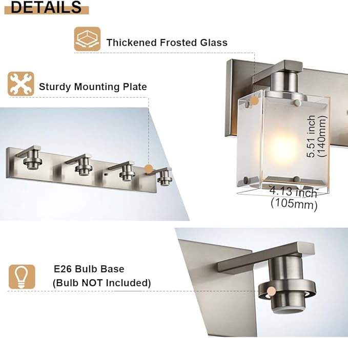 WINSHEN 6-Lights Bathroom Vantiy Light Over Mirror, Modern Black Vanity Lighting Fixtures with Rectangular Frosted Glass Shades for Bath Kitchen Wall Mounted, E26 Bulb Base