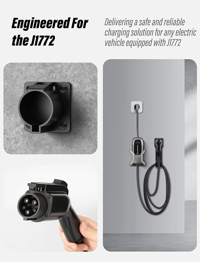 BMZX EV Charger Holder J1772, Wall Mount Kit for Electric Car Charger | Heavy-Duty Stainless Steel | SAE J1772 Compatible | Includes Nozzle Holster Dock & J-Hook