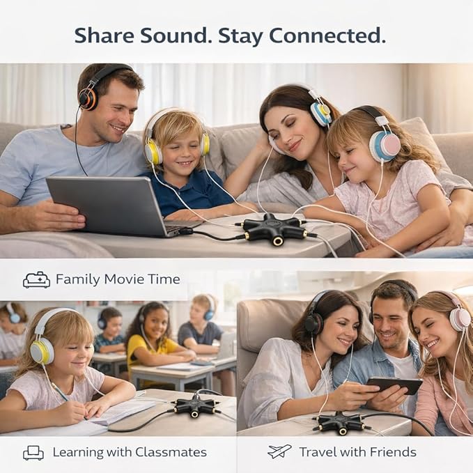 Mizi USB-C Headphone Splitter 5-Way - Type-C to 3.5mm Audio Adapter with 1 Male to 5 Female Ports, Multi-Headphone Aux Splitter for Phone, Tablet, Laptop, PC - Black