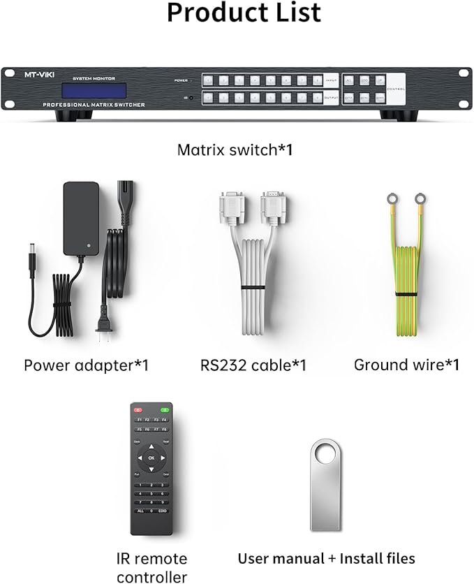 MT-VIKI 8x8 8K UHD HDMI 2.1 Matrix Switcher with Audio De-embedder, 8K@60Hz and 4K@120Hz, EDID, RS232, LAN Port, APP, Web GUI (8 in 8 Out)
