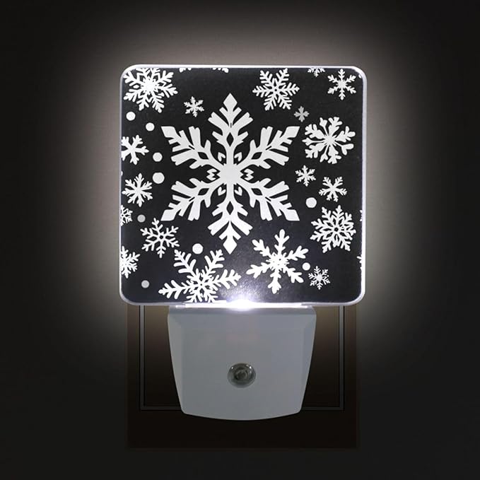 Pigsaly Led Night Light White Black Texture Christmas Snowflakes Night Light Plug in Wall Lamp Smart Dusk to Dawn Sensor Nightlight Led Lamp Energy Saving Lights Gift for Kids Room Bedroom Bathroom H