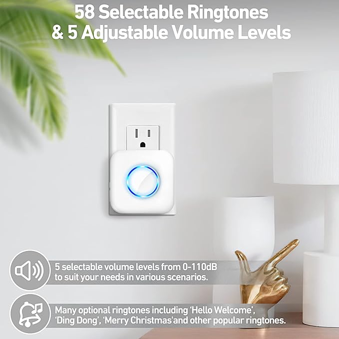Door Chime, Satisure Wireless Door Open Contact Sensor Alarm Chime with 600 FT Range 58 Chimes 5 Volume Levels LED Indicators (1 Receivers & 2 Sensors)