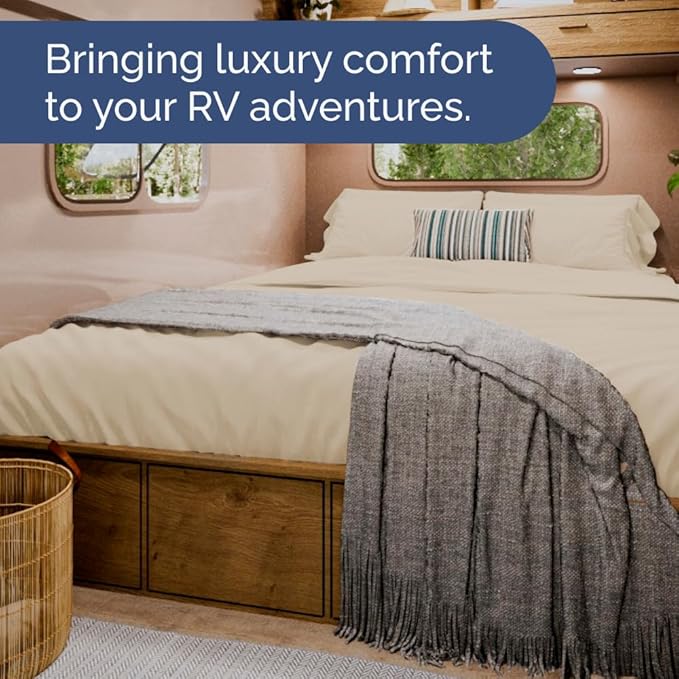RV Short Queen Sheet Set 60 X 75 - 4 Piece RV Short Queen Bed Sheets - Soft, Breathable & Cooling - Designed for Bunks, Trailers & Camper - Fits 8” to 12" Mattress - Hotel Luxury Bedding - Wheat
