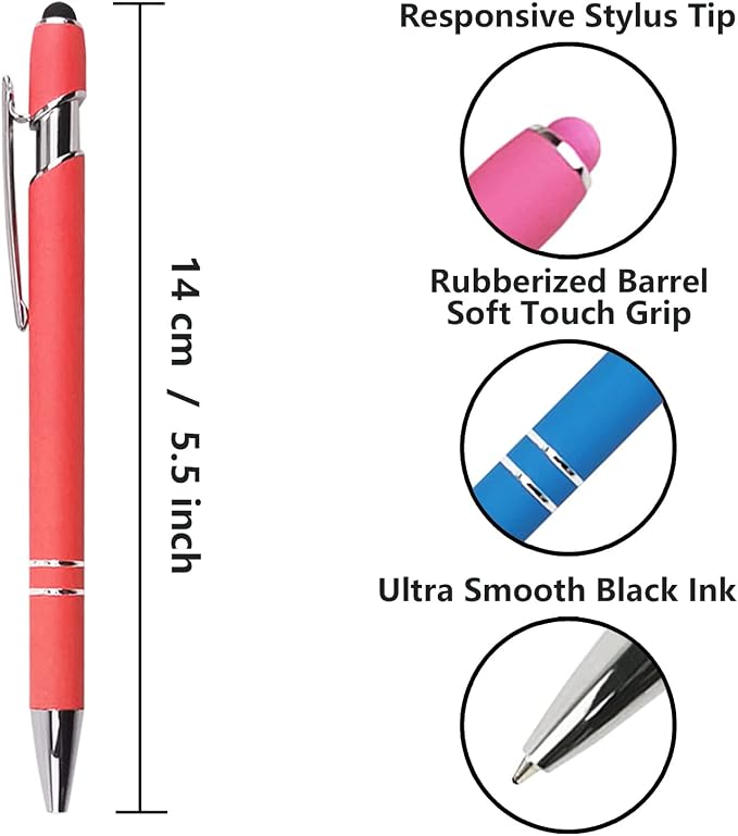 Oddmoal Ballpoint Pen with Stylus Tip, Soft Touch Click Metal Pen, 1.0mm Medium - Image 2