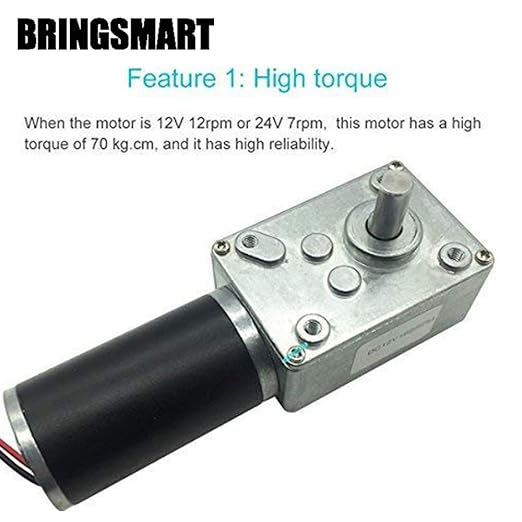 BRINGSMART 12V 27rpm DC Worm Gear Motor 50kg.cm Self-Locking Engine Reversed Mini Turbine Geared Motor for DIY Robot Rotating Table Door Lock Curtain Machine (12V 27rpm)