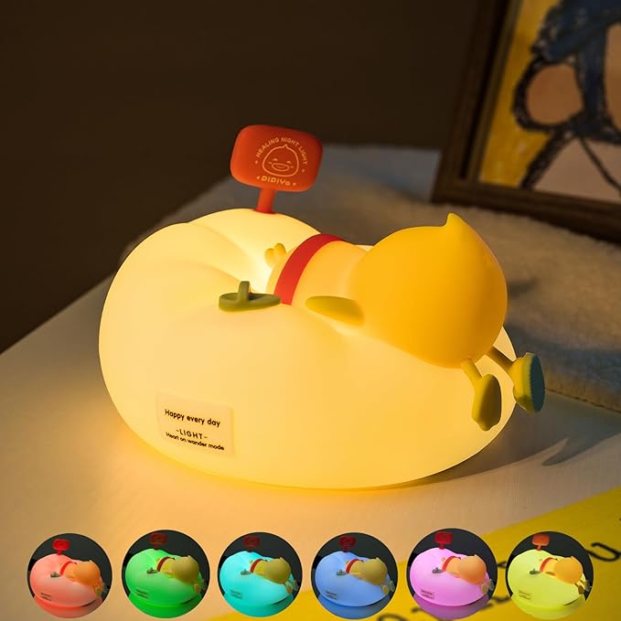 AuroraNiteBeam Duck Night Light for Kids, 7 Colors LED Nursery Lamp Dimmable & Rechargeable, Duck Silicone Lamp for Bedroom/Nursery,Room Decor Lamp Gift for Adult Toddler/Boys/Girls