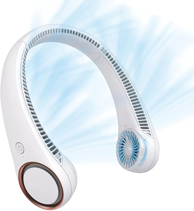 CIVPOWER Neck Fan: Portable Personal Neck Cooling Rechargeable Bladeless Fan - Hands Free 3 Speed 4000 mAh Battery USB Operated Wearable Headphone Design - for Men Women Outdoor Indoor (White)