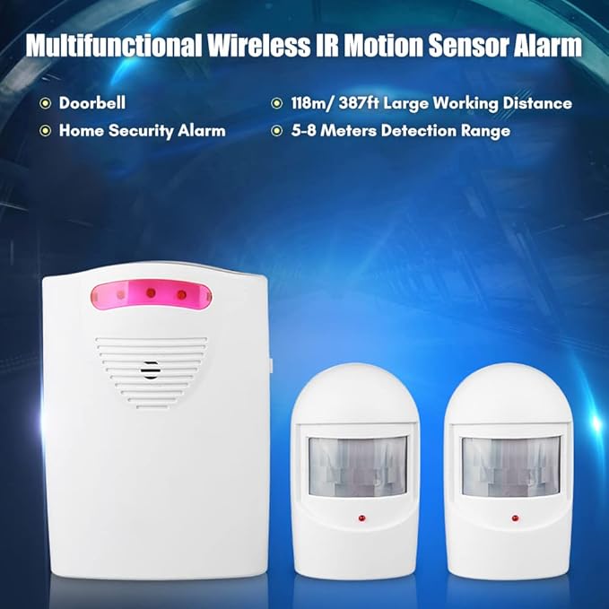 Wennzy Multifunctional Wireless Driveway Alarm IR Motion Sensor Alarm Doorbell 1 Receiver 2 Transmitters for Home Outdoor Use