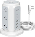 AiJoy Flat Plug Power Strip Tower 9 Outlets and 5 USB Ports (2 USB-C), 1200J Surge Protection, 6.5ft 1625W Extension Cord Charging Station for Home Office Supplies, Dorm Room Essentials