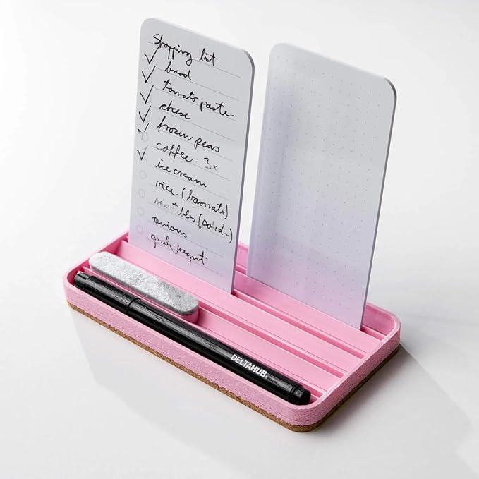 DeltaHub Reusable To-Do List for Desk - Dry Erase Daily Planner with 2 Cards, Marker & Eraser - Minimalist Desktop Organizer for Office, Work from Home - Analog Productivity Tool (Pink)