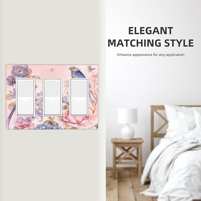 Bvtewkhz Floral Birds Morris 3 Gang Triple Rocker Decorative Outlet Covers Light Switch Plate Electrical Receptacle Switchplate For Bathroom Kitchen Bedroom
