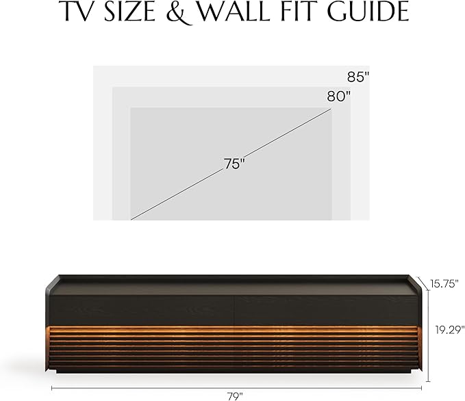 POVISON Fully-Assembled Mid Century Modern TV Stand, 78.74" Wood Media Console with Adjustable LED Light, Entertainment Center with Storage for Living Room
