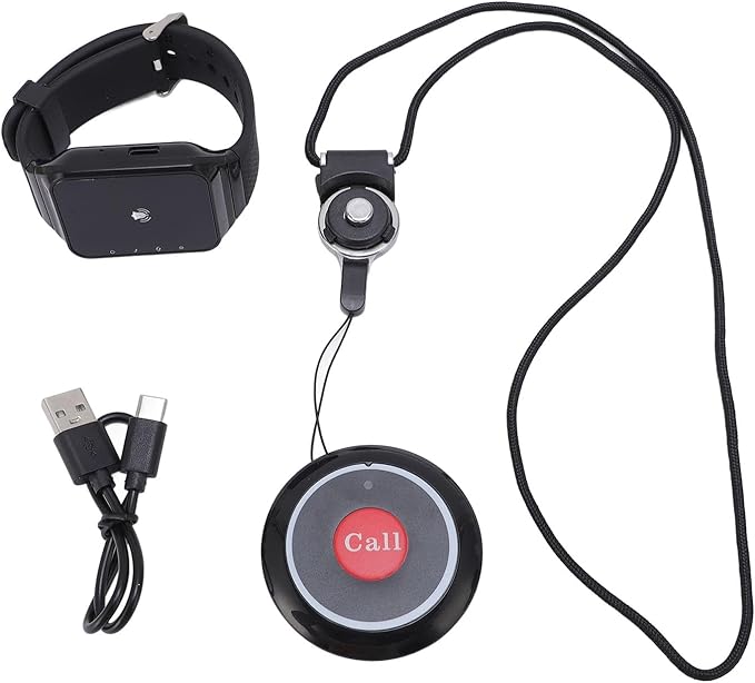 Yunseity Wireless Calling System, 1 Watch Receiver 1 Key Transmitter, Including Flashing, Vibration, and Buzzer, IPX4 Water Proof, for Home, Restaurant, Factory
