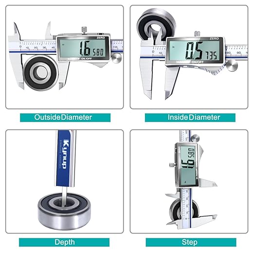 Kynup Digital Caliper Measuring Tool, Vernier Dial Caliper Digital Outside Micrometer, 6 Inch Caliper DIY Tool, Stainless Steel, Large Screen, Splash Proof, Inch Metric Fraction Switch