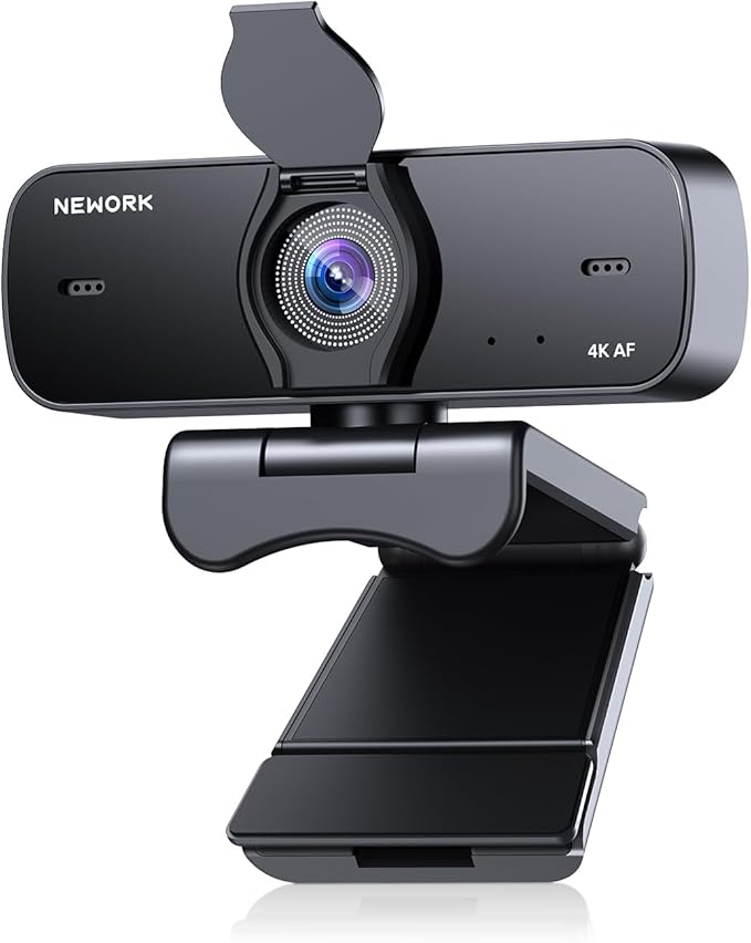 NEWORK 4K Webcam for PC, Ultra 4K HD, 2 Noise Reduction Mics, Auto Focus & Privacy Cover, Plug & Play, 77°FOV, USB Camera for PC, Mac, Laptop, Video Calls