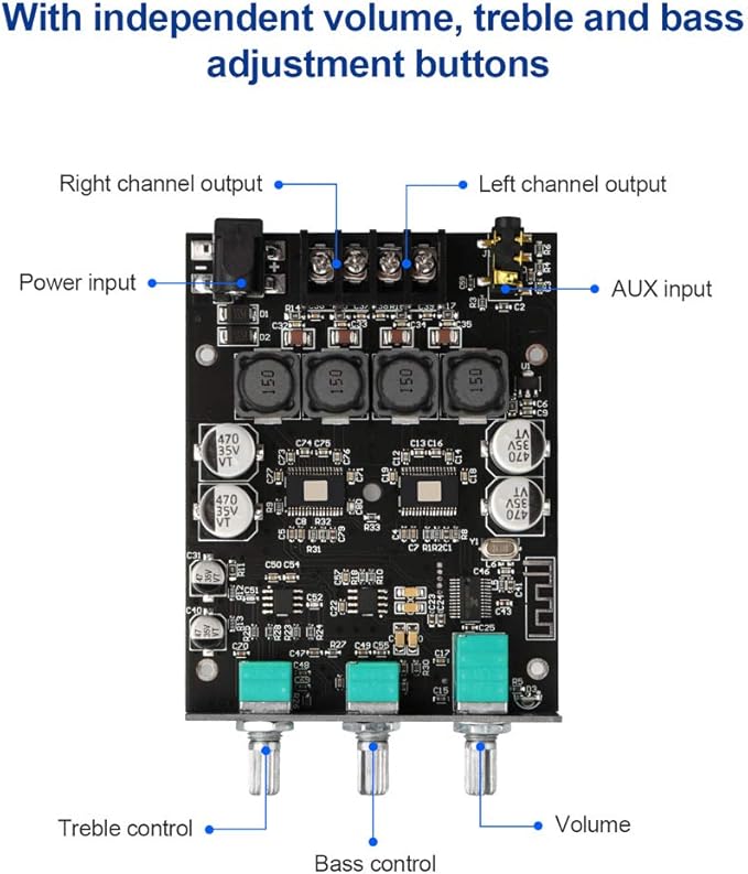 ZK-1002T Bluetooth Amplifier Board 2.0CH 100W*2 Mini Audio AMP with Treble and Bass Control, BT and AUX Inputs, DC 9-24V Stereo AMP Module for Home Speakers, Update Version APP Control