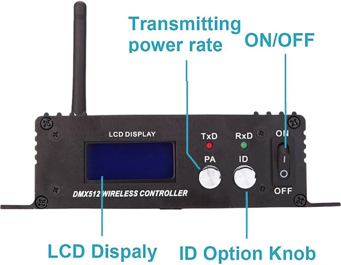 CaalLogt DMX512 Controller 2.4G Wireless Controller Transmitter Receiver LCD Display Power Adjustable Lighting Repeater Controller 16 Groups ID Coding for Party DJ Show Club Stage Disco Stage Light