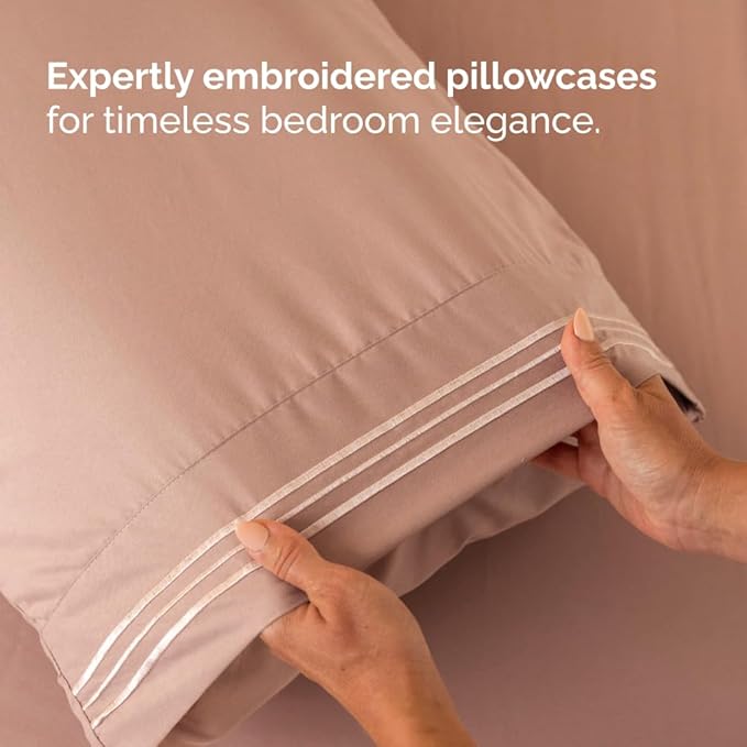 Split Head King Sheet Set – 4 Piece Flex Split Top King Sheets for Adjustable Beds - Fits 14” to 16" Mattress w/ Deep Pockets - Ultra-Soft, Breathable & Cooling - Luxury Bedding & Wrinkle Free - Mauve