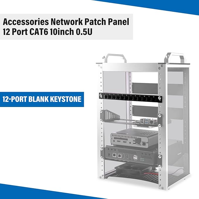 GeeekPi 12 Port Patch Panel, 10inch 0.5U CAT6 Network Patch Panel - Image 2