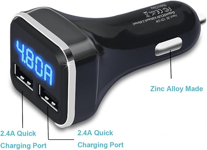 Jebsens 4.8A 24W Dual USB Car Charger Volt Meter Car Battery Monitor with LED Voltage & Amps Display, Cigarette Lighter Adapter, Compatible with iPhone 15 Pro Max Plus 14 Samsung Galaxy S24 iPad Pro