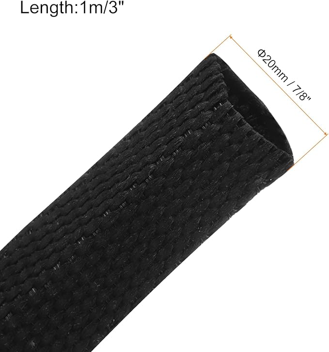 MECCANIXITY Braided Cable Sleeves Heat Shrinkable Fabric Sleeving, 7/8" 3ft Black 2:1 Ratio Heat Shrinkable Cord Protector for Harness Cable, Network Cable Protection, Cable Management