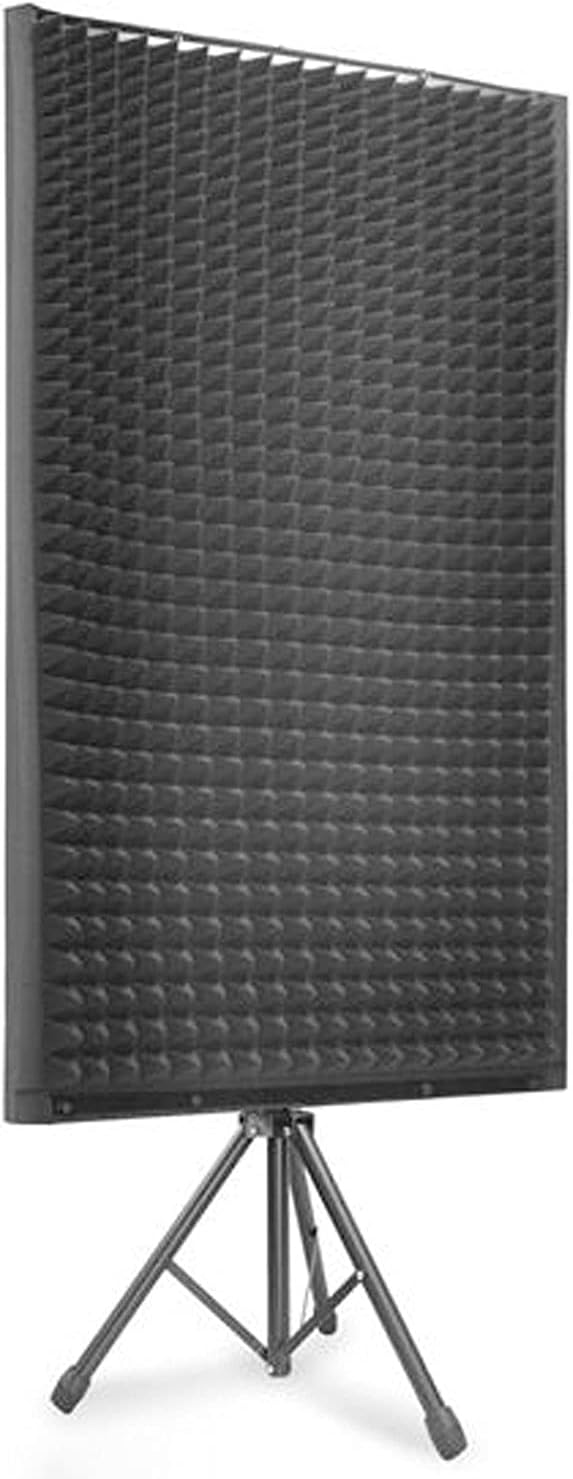 Pyle Microphone Isolation Panel with Height Adjustable Tripod Stand - High Density 2" Thick Foam Sound Dampening Wall - Foldable & Portable Mic Shield for Podcasts, Singing, Recording, Broadcasting