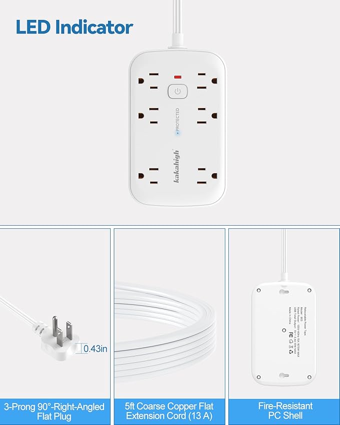 25FT Extension Cord with Outlet Cover & Multi USB, Ultra Thin Outlet Concealer with Cord & 12AC Outlet 6 USB (24W/4.8A), Charging Station for Multiple Devices, for Behind Wall Furniture Couch TV