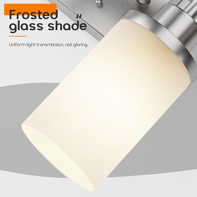 AONEON Bathroom Light Fixtures Brushed Nickel Vanity Lights with White Frosted Glass Shade, Double Wall Lamps for Mirror Kitchen Living Room Porch T001BR-L2