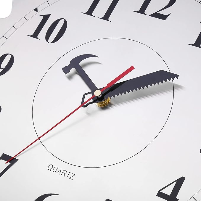 CIGERA 12 Inch Metal Wall Clock with Circular Saw Blade Dial, Handsaw and Hammer Pointer,Great Decor for Garage,Workshop and Man Cave