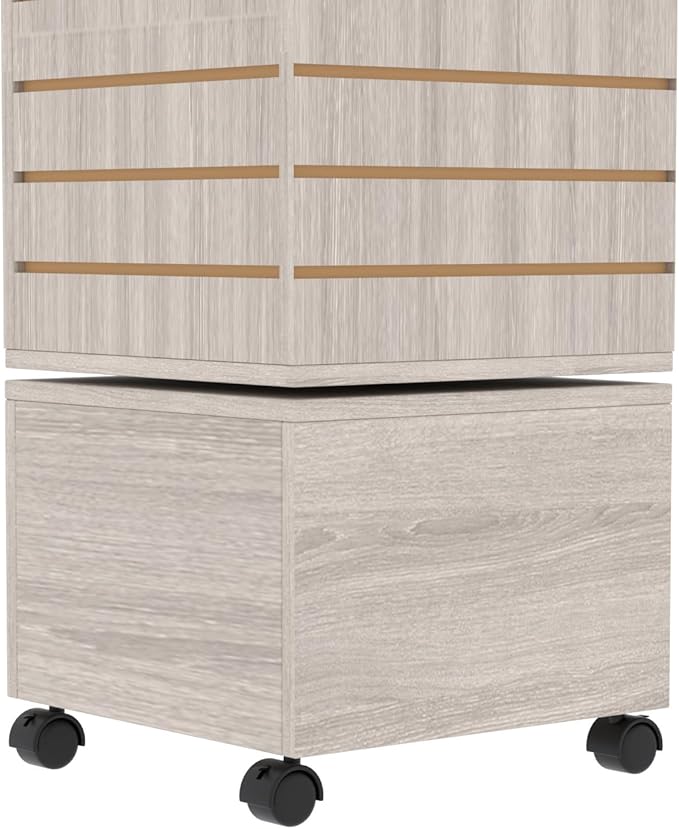 16" W * 16" D * 62" H - Slatwall Tower, Four Panel Slatwall Retail Fixture, Rotating Retail Display Rack (Gray Wood Grain)