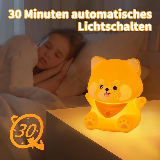 Rytinazzz Red Panda Night Light, 50-Hour Battery & Pat Control, Squishy Silicone Lamp for Kids Nursery, USB Rechargeable with Timer, Valentines Gifts