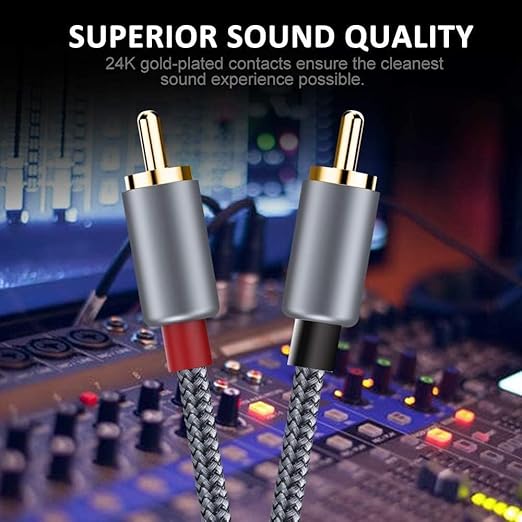 Goalfish RCA Cable, 15FT RCA Male to Male Audio Stereo Subwoofer Cable [2Pack, Hi-Fi Sound] Nylon-Braided Auxiliary Audio Cord for Home Theater, HDTV, Amplifier, Hi-Fi Systems,Speakers (Grey)