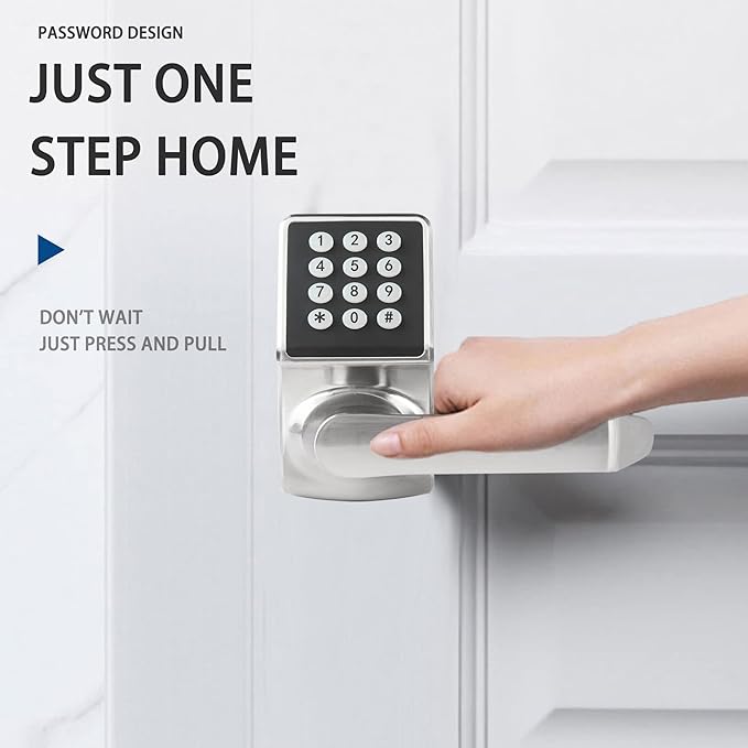 BAOLONG Keyless Entry Door Lock, Electronic Keypad Lock with Handle, Digital Lock with Keypads, IC Card and Key, Easy Installation for Home, Hotel, Satin Nickel