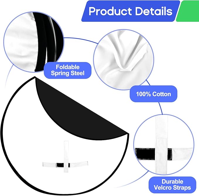 Portable Black White Screen Chair, 57 in Screen Backdrop with Stand 2-in-1Double Sided Foldable Blackwhite Background, for Video Chats and Meetings, Photography, Photo Zoom, Streaming Games
