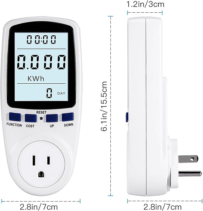 Klanata LCD Display Digital Power Meter, Voltage Monitoring with Overload, Wattage and KWH Measurement for Home Energy Efficiency