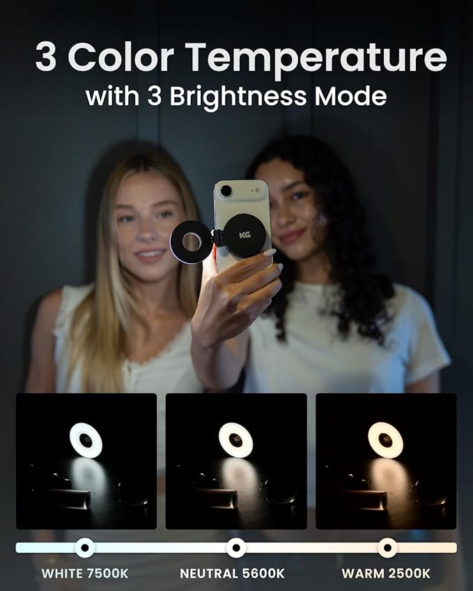 KraftGeek Magnetic Selfie Light for iPhone, Portable Phone Ring Light with Rechargeable Battery, Compact LED Phone Light for Travel, Video Recording, Vlogging