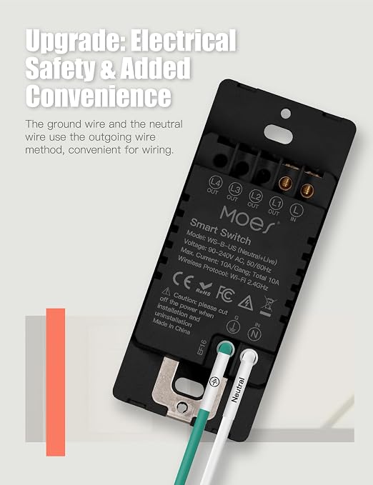 MOES Smart 4 Gang Light Switches, 2nd Generation Wi-Fi Single Pole Switch - Image 2