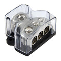 RKURCK 3 Way Power Distribution Block, 0/2/4 AWG Gauge in, 4/8/10 Gauge Out, Car Audio Stereo Amp Distribution Connecting Block for Audio Splitter (1x0GA+3x4GA)
