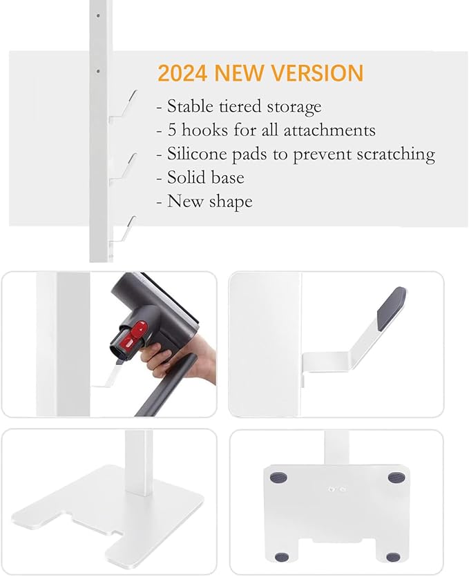 XIGOO Storage-Stand-Docking-Station-Holder Compatible with V15 Detect V11 V10 V8 V7 V6 Cordless Vacuum Cleaners, Stable Metal Organizer Rack(White, 5 Hooks)