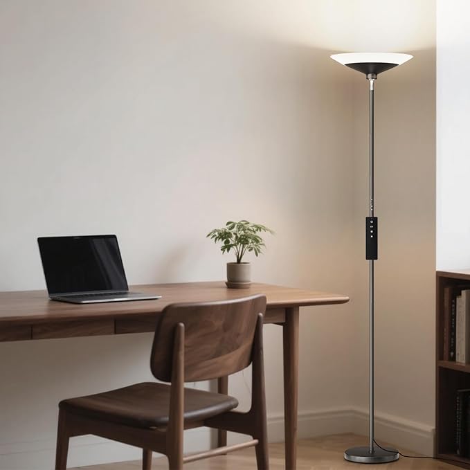 SIBRILLE Torchiere Floor Lamp - 72" Tall LED Standing Lamp with Remote/Button Control, 1800Lm, 3000-6500K, 30W Dimmable Modern Corner Floor Light for Living Room Bedroom Office Apartment, Black