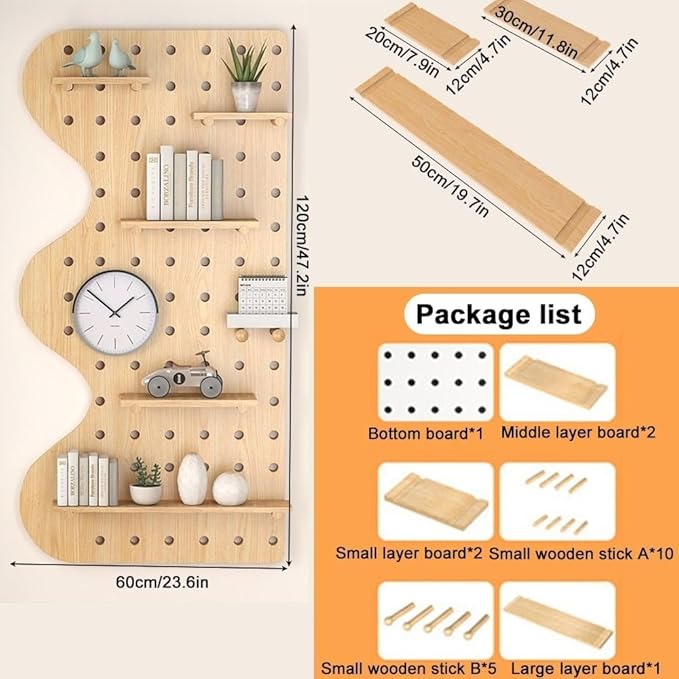 White Wooden Wall Organizer for Home & Office, Versatile Hanging Display Panel for Entryway, Kitchen, Crafting, 23.6"x47.2" Perforated Storage Solution