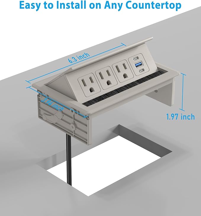 Recessed Conference Table Power Hub with 20W USB-C PD Fast Charging, Flush Mounted for Desks, Kitchens & RVs, 6FT Power Cord (Golden)