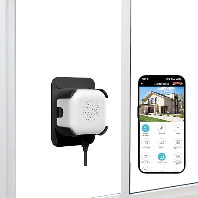 EVERSECU 2K Window Camera with Adhesive Mount, Starlight Color Night Vision, Motion Detection, 2-Way Audio, 2.4G/5G WiFi, Compatible with Alexa, Perfect for Front Door, Porch, Backyard Monitoring