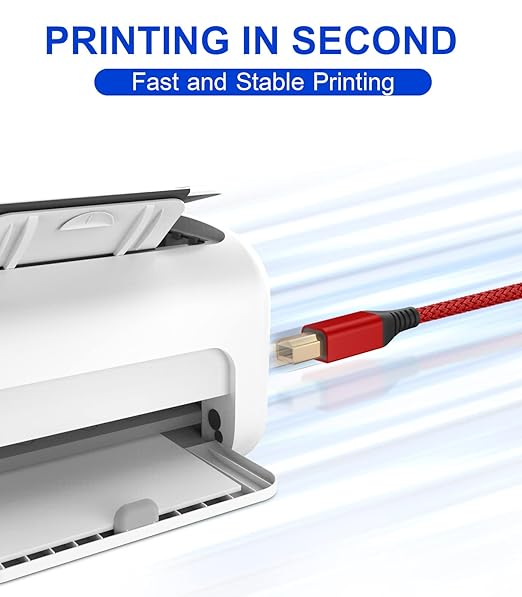 sweguard Printer Cable 10ft, USB 2.0 Type A Male to B Male Printer Scanner Cord High Speed Compatible with HP, Canon, Dell, Epson, Lexmark, Xerox, Samsung and More -Red