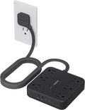 TESSAN 10Ft Black Extension Cord with Multiple Outlets, Flat Plug Surge Protector Power Strip with 6 Outlets and 4 USB Ports (2 USB C), PD 20W Fast Charger, 2100J Protection, for Home, Office, Dorm