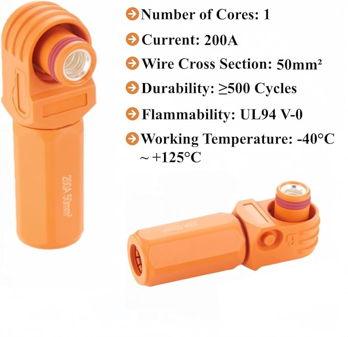 1 Set Battery Energy Storage Connector 200A 50mm² High Current HV Connectors Quick Plug Terminal Right Angle Plug and Socket IP67 Waterproof Power Adapter (Orange, 200A)