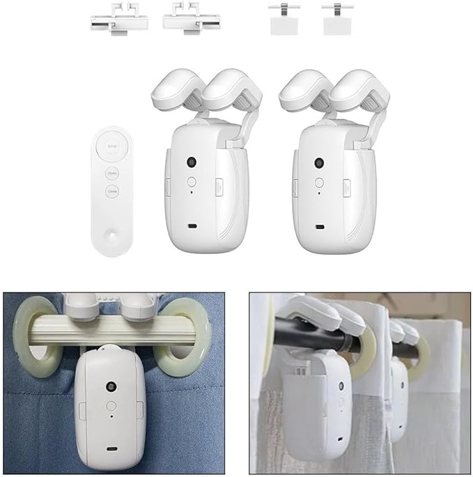3 in1 Electric Curtain Opener Motor with Remote Control, Automatic Curtain Opener and Closer for Roman/U/T Rails Curtain Tracks(2pcs)