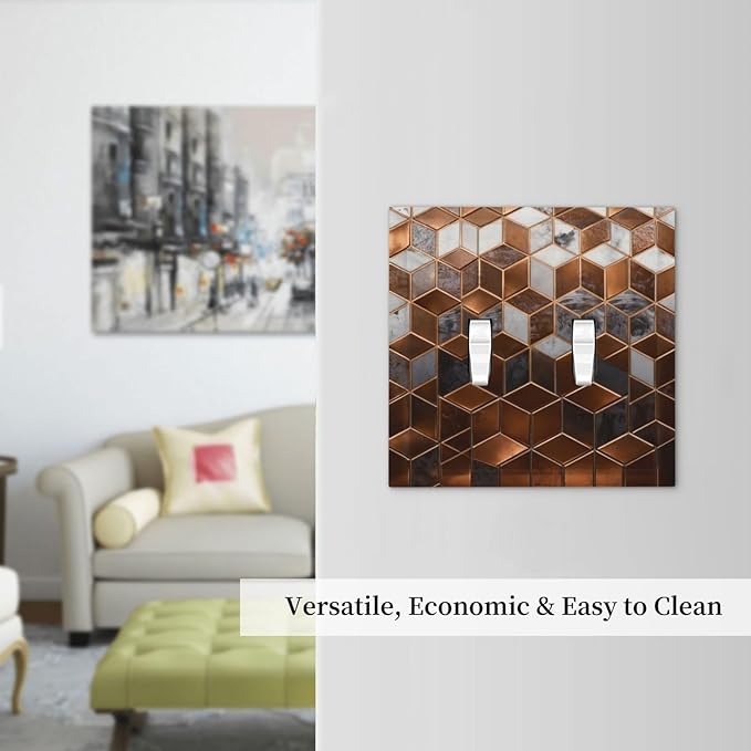 Bvtewkhz Brown Abstract Luxury Modern Geometric Cubic Marble 2 Gang Double Toggle Decorative Light Switch Covers Electrical Faceplate Switch Plates for Bathroom Kitchen Home