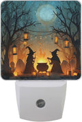 Pigsaly Led Night Light Halloween Witches Cauldron Tombstones Bare Trees Night Light Plug in Wall Lamp Smart Dusk to Dawn Sensor Nightlight Led Lamp Energy Saving Lights Gift for Kids Room Bedroom Ba
